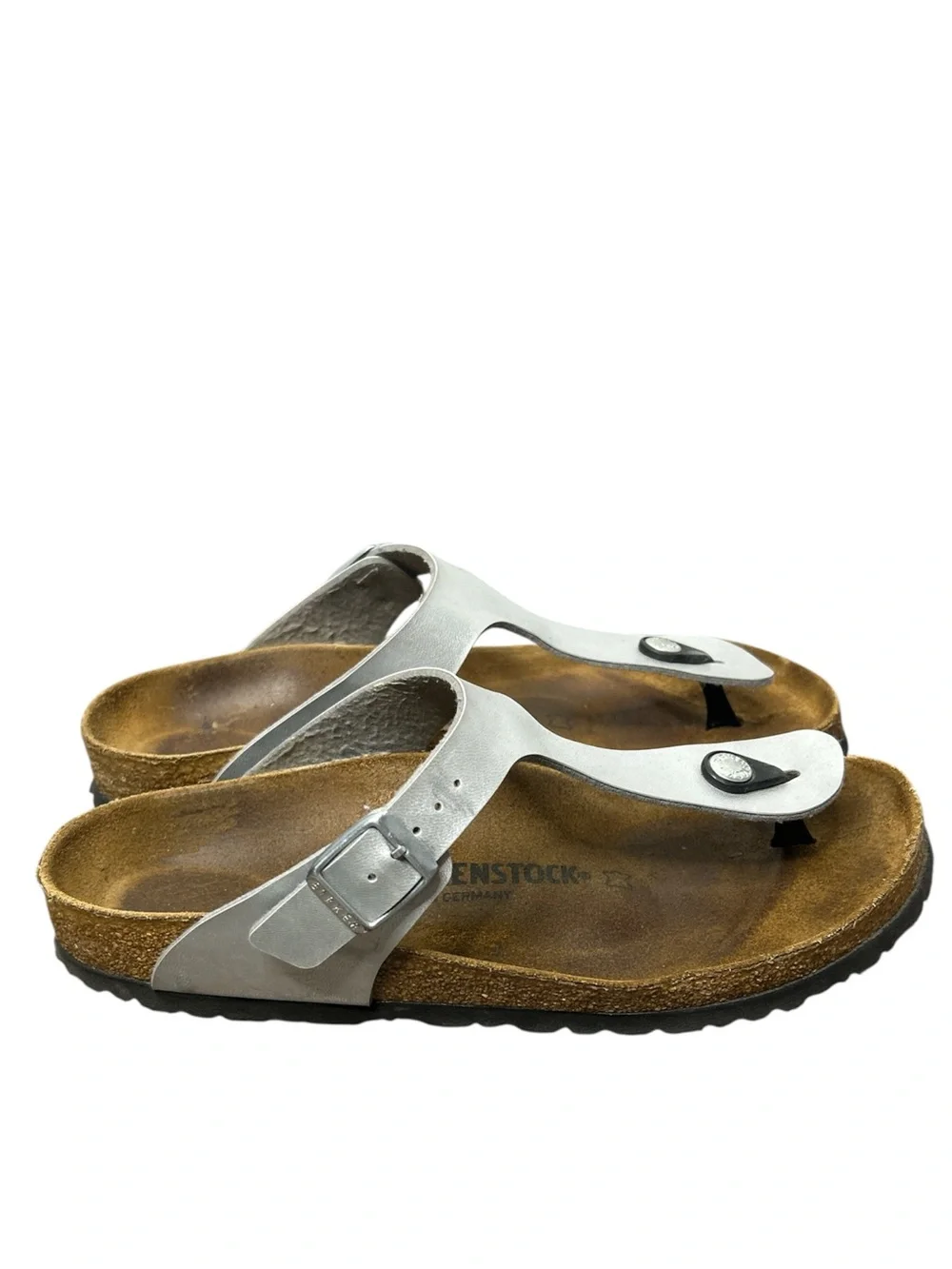 Birkenstock Gizeh Silver Birko-Flor Sandals Thong Size 40 Medium Narrow Width